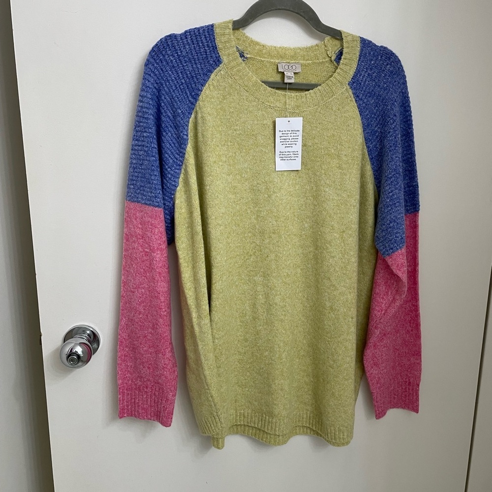 LOGO Lori Goldstein color block crew neck sweater - Picture 1 of 10